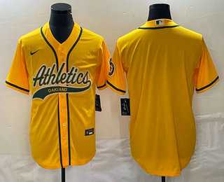 Mens Oakland Athletics Blank Yellow Cool Base Stitched Baseball Jersey->oakland athletics->MLB Jersey